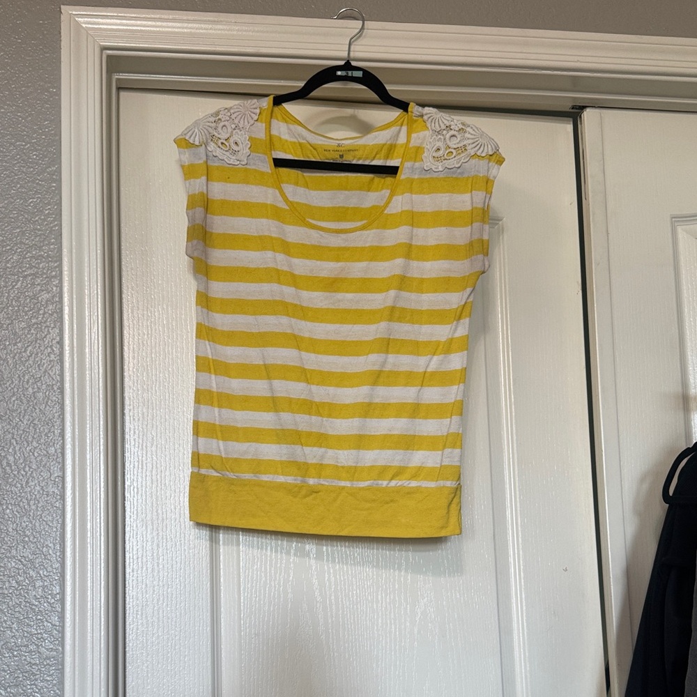 Yellow and White Striped Women's Top